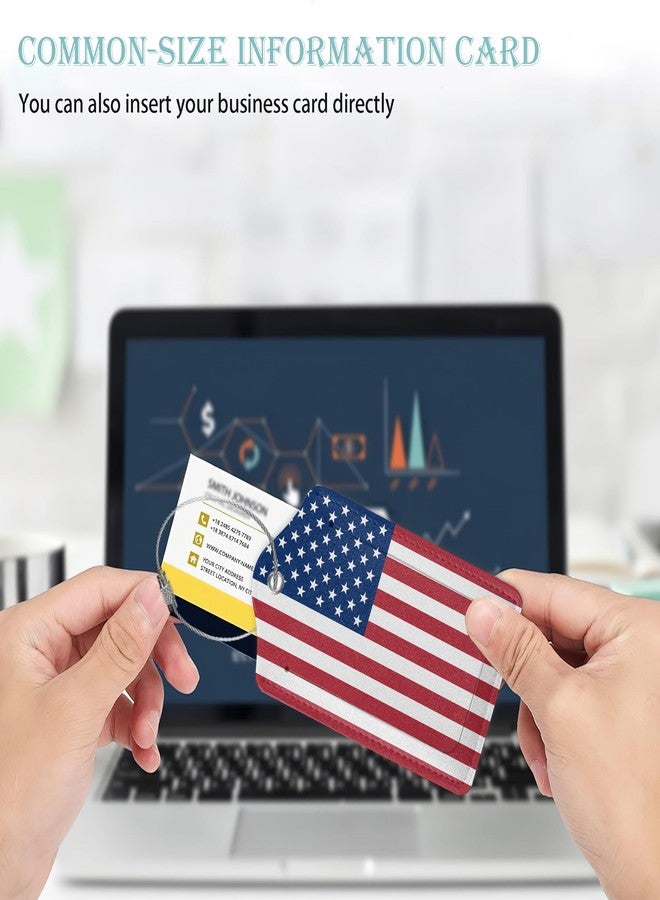 بطاقة أمتعة بتصميم العلم الأمريكي، مجموعة من بطاقتي أمتعة، غطاء جلدي للخصوصية مع حلقة من الفولاذ المقاوم للصدأ، مناسبة لحقائب السفر للرجال والنساء - Image 5